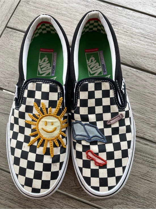 Vans Other - Vans Skateistan Checkerboard Patches Slip On PopCrush Sneakers Mens Size 9